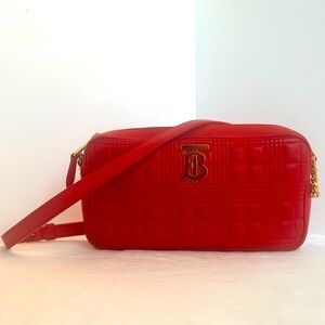 Burberry Lola Red Quilted Leather Crossbody Camera Bag